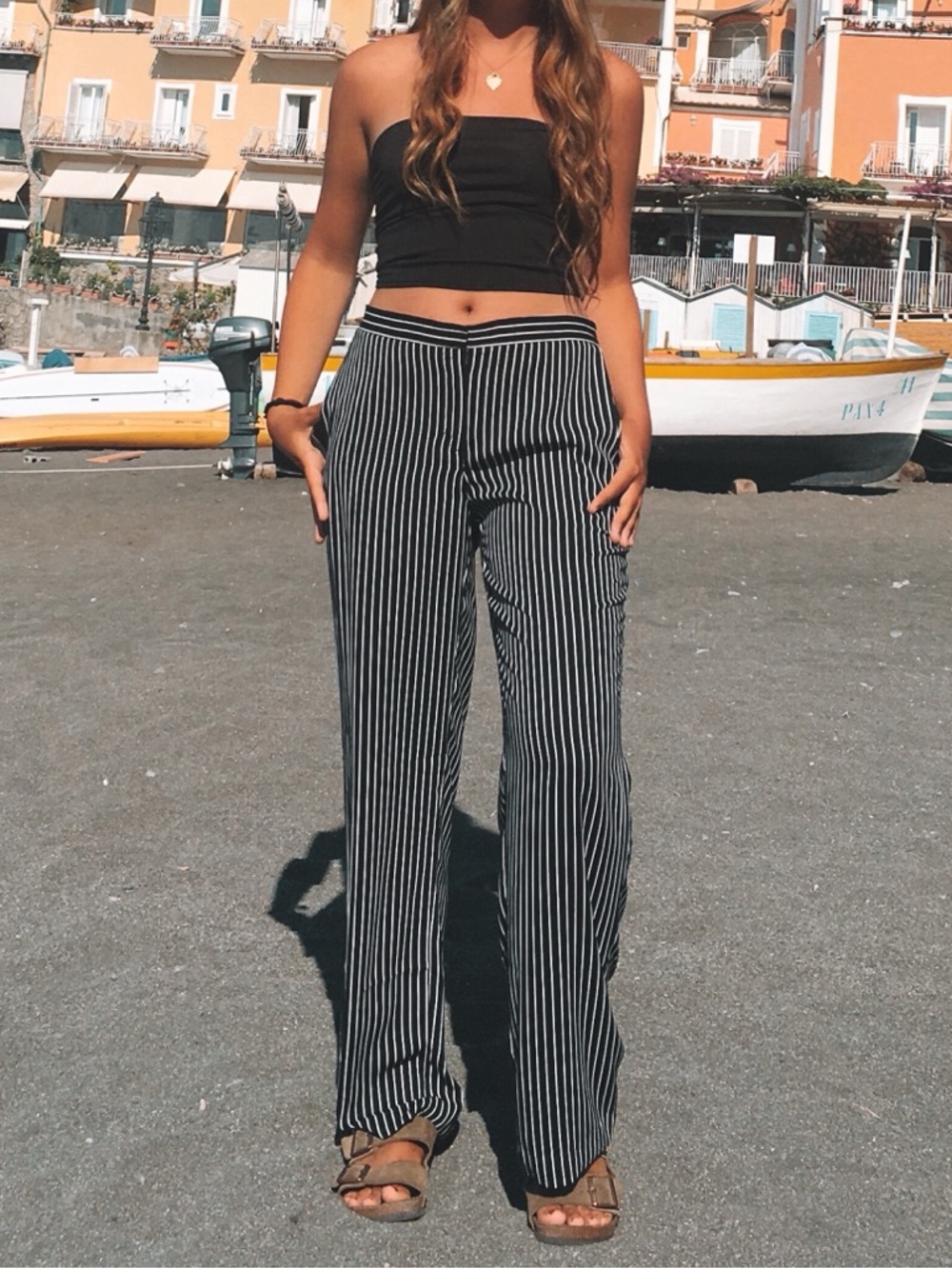 Dalia Black and White Striped Wide-Leg Pants